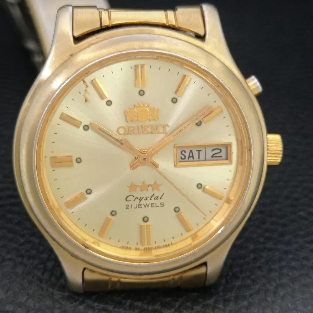 Vintage 1983 Orient Automatic Mens Gold Watch W/daydate & Gold accents